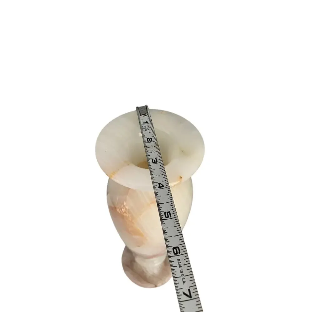 12” Onyx Marble Stone Table Vase Tall Heavy Genuine Polished Flower Cream Ivory - Picture 11 of 14